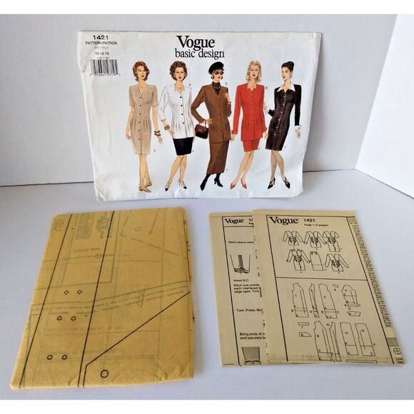 Vogue Basic Design Sewing Pattern 1421 Misses Dress‎ Top Skirt Sz 12-14-16 Uncut - Picture 1 of 16
